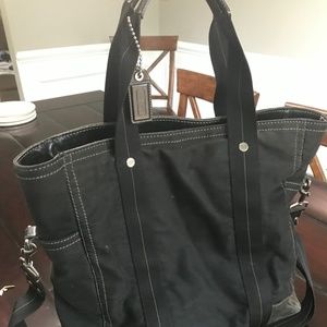 Coach Black Leather and Cloth Messenger Bag